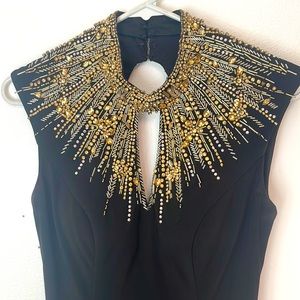 Mon Cheri Evenings Gala Gown black w gold beading